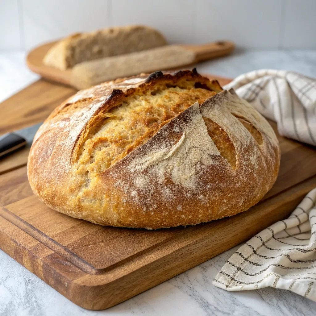 Rustic sourdough loaf with a beautiful crust and airy crumb